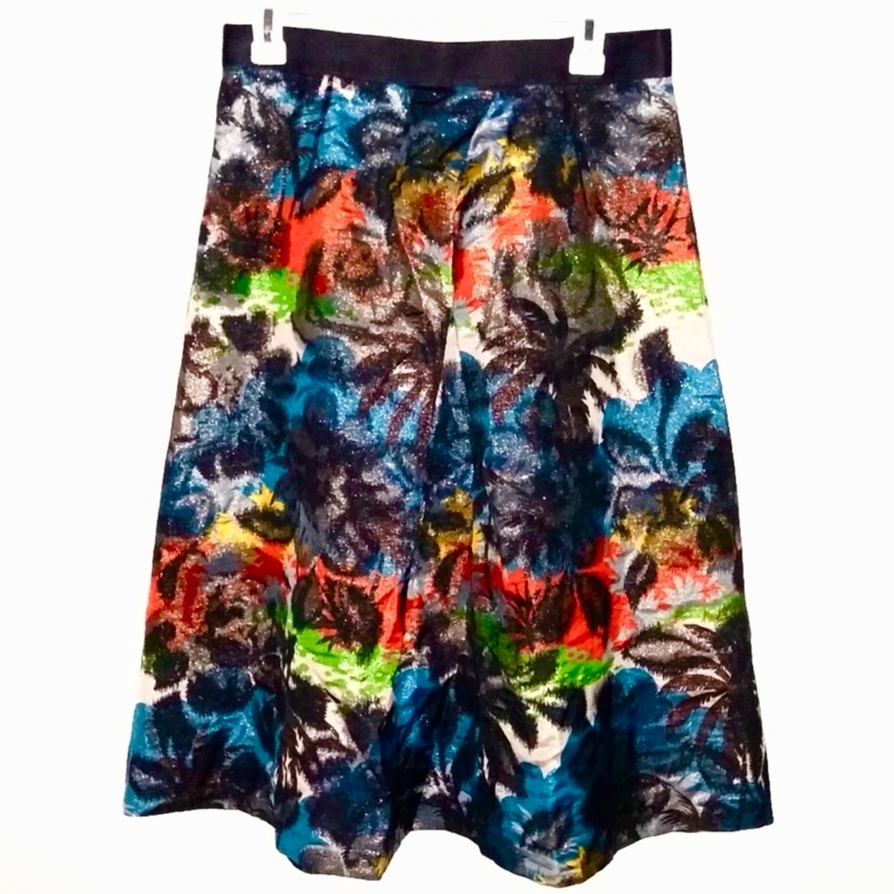 Topshop Women’s Mulitcolor Floral A-Line Flare Bottom Glitter Skirt Size 8 NWOT